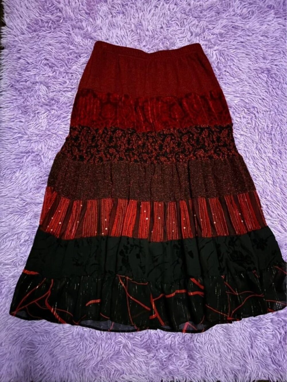 vintage red and black layered skirt